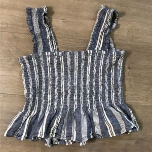 Maeve Anthropologie Ruched ruffle striped tank